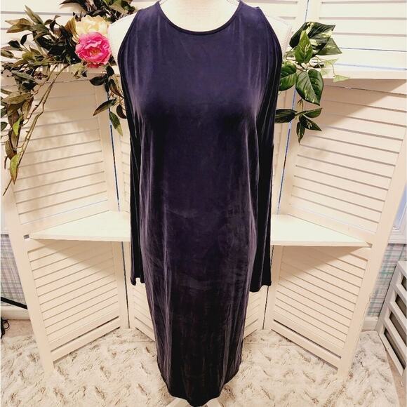 ERI +ALI COCOON BLUE SUEDE SOFT COLD SHOULDER SHIFT DRESS SIZE SMALL - Picture 2 of 8